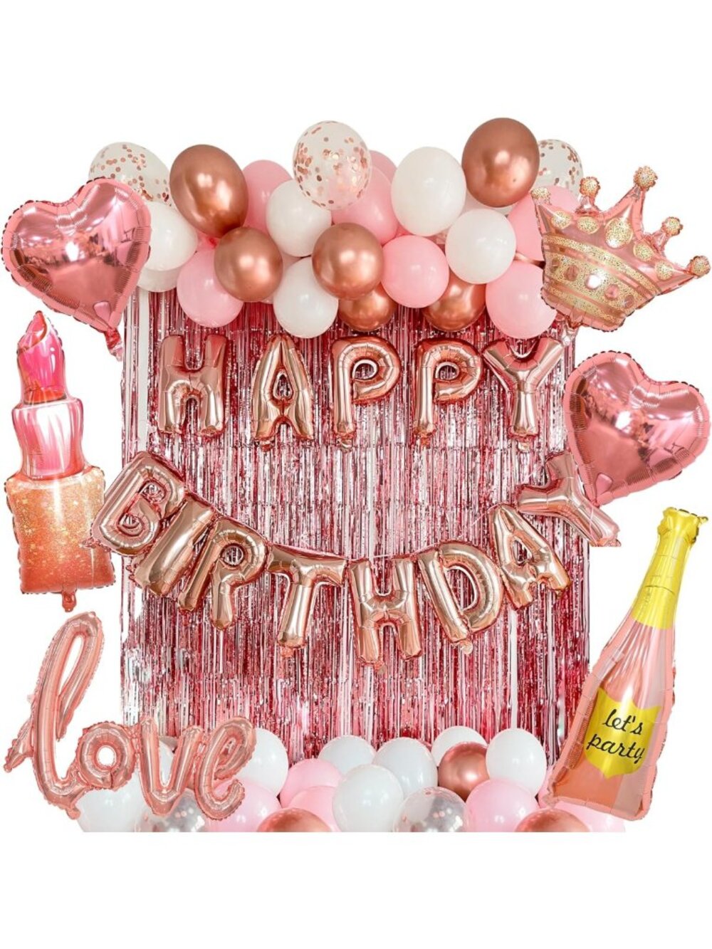 71-Piece Rose Gold Birthday Party Decorations - Balloons, Banner & Backdrop